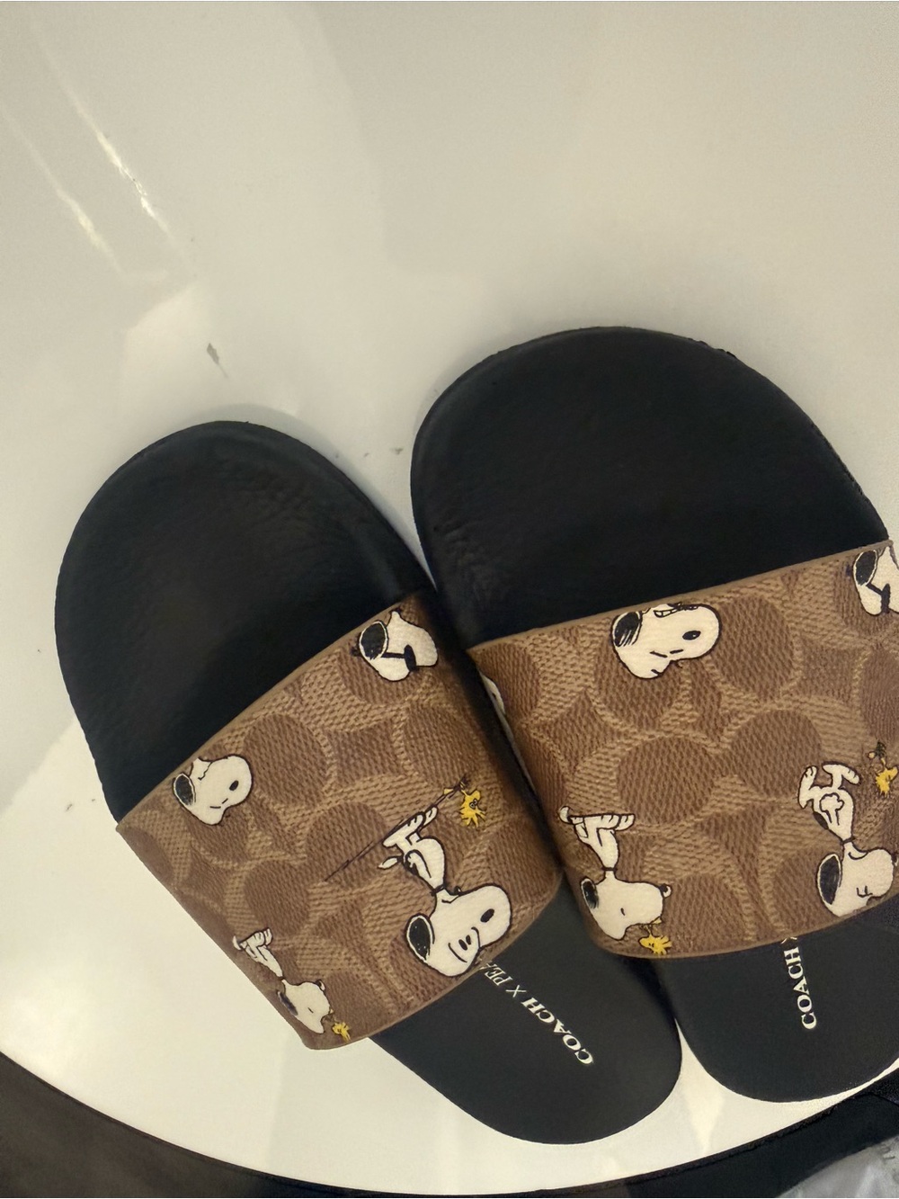 Coach Brown Logo Snoopy Print Slide Sandals - Picture 4 of 8
